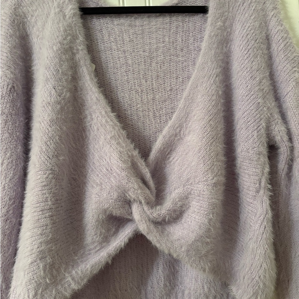 NWT Just Polly Lavender “Eyelash” Knit Twist Front Sweater Size L - Picture 3 of 8